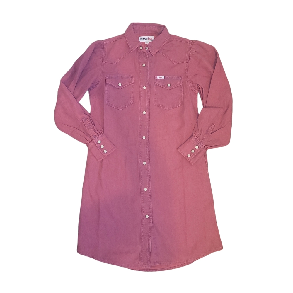 Wrangler X Barbie Denim Pearl Snap Dress Pink With Pockets Women's Size XS